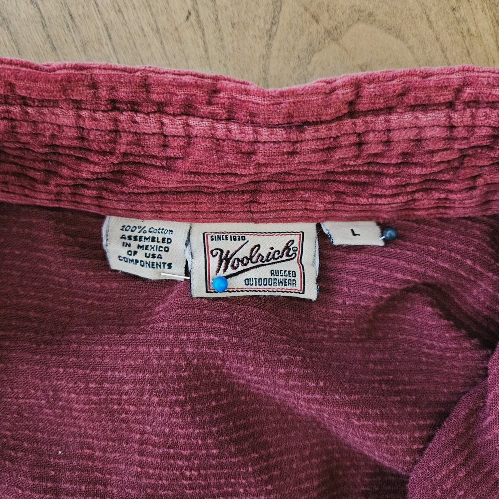 Woolrich Mens L Vintage Corduroy Shirt Burgundy Button Up 100% Cotton USA - Picture 2 of 7